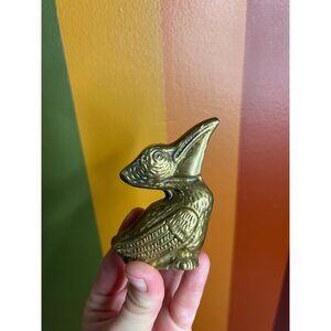 Vintage solid, brass, mini pelican patina bird figurine paperweight